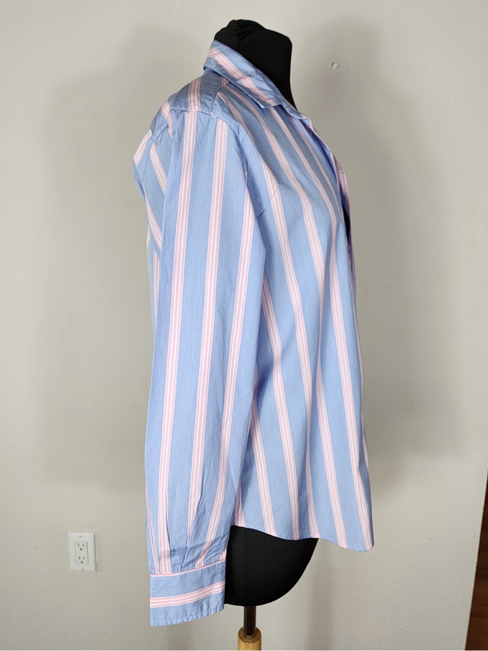 Frank & Eileen Eileen Blue Pink Stripe Italian Cotton Button Shirt Women's S - Picture 5 of 11